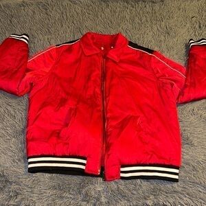 Red puff jacket